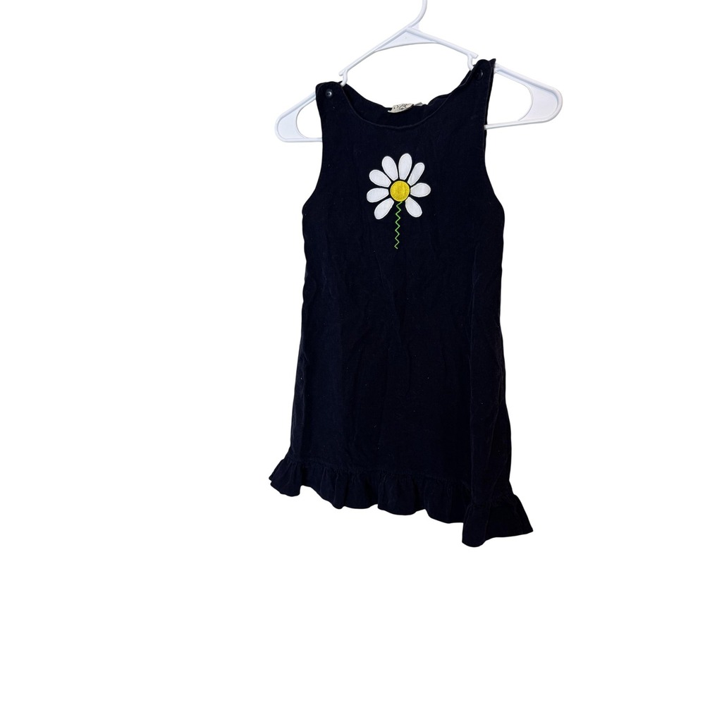 Luigi Kids Dress Girls 5 Navy‎ Corduroy Daisy Applique Sleeveless Ruffle